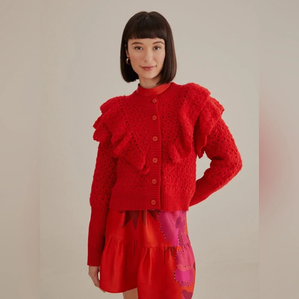 Farm Rio Red Ruffle Cardigan - Picture 2 of 12